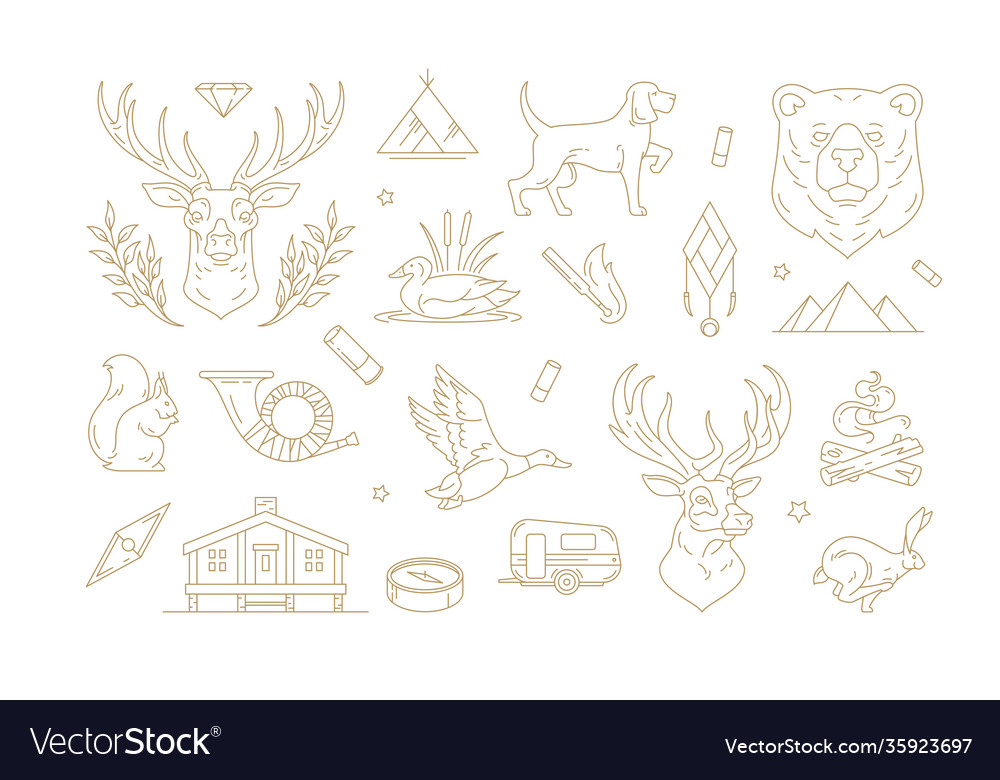 Set linear signs for nature and travel vector image Set linear signs for nature and travel