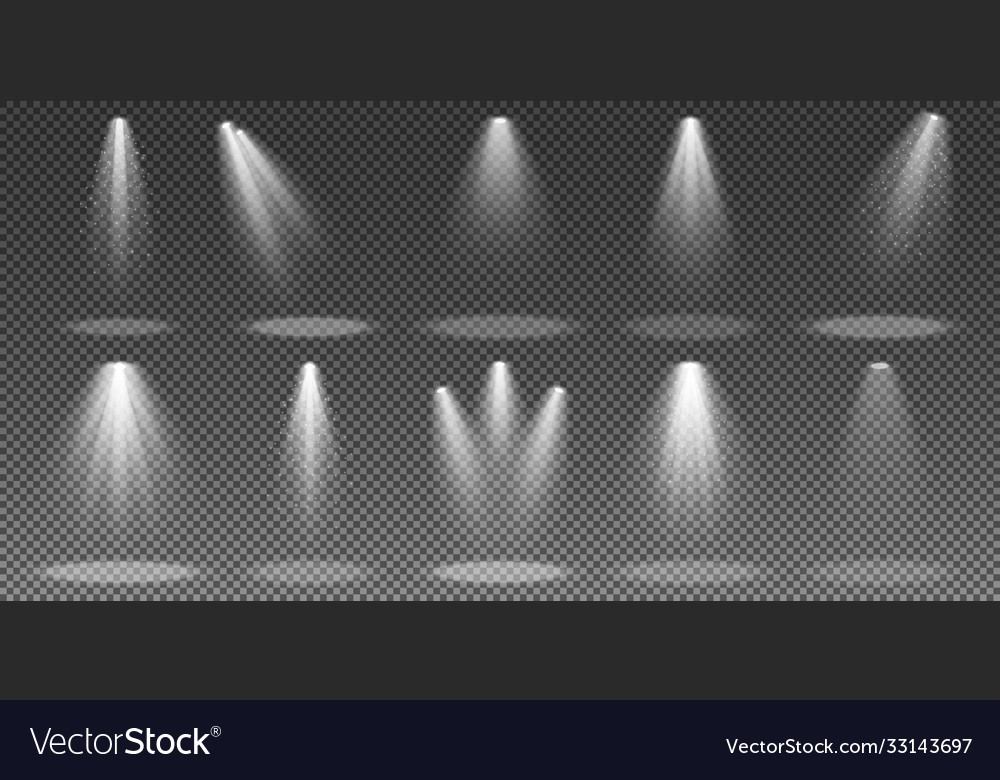 Set spotlights isolated on transparent Royalty Free Vector