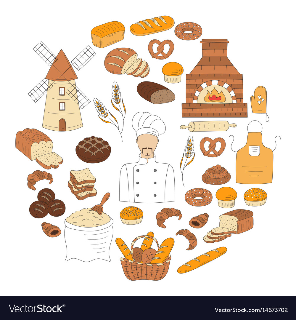 Bakery collection doodle style Royalty Free Vector Image