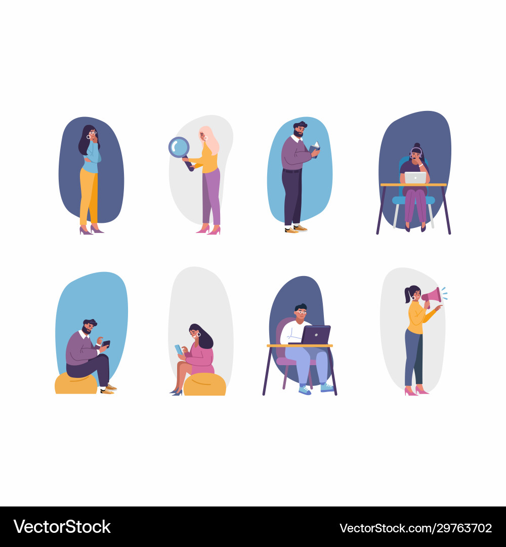 Flat set people studding and learning Royalty Free Vector