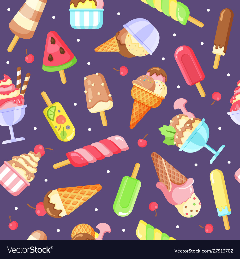 Ice cream flat colorful seamless pattern vector image Ice cream flat colorful seamless pattern