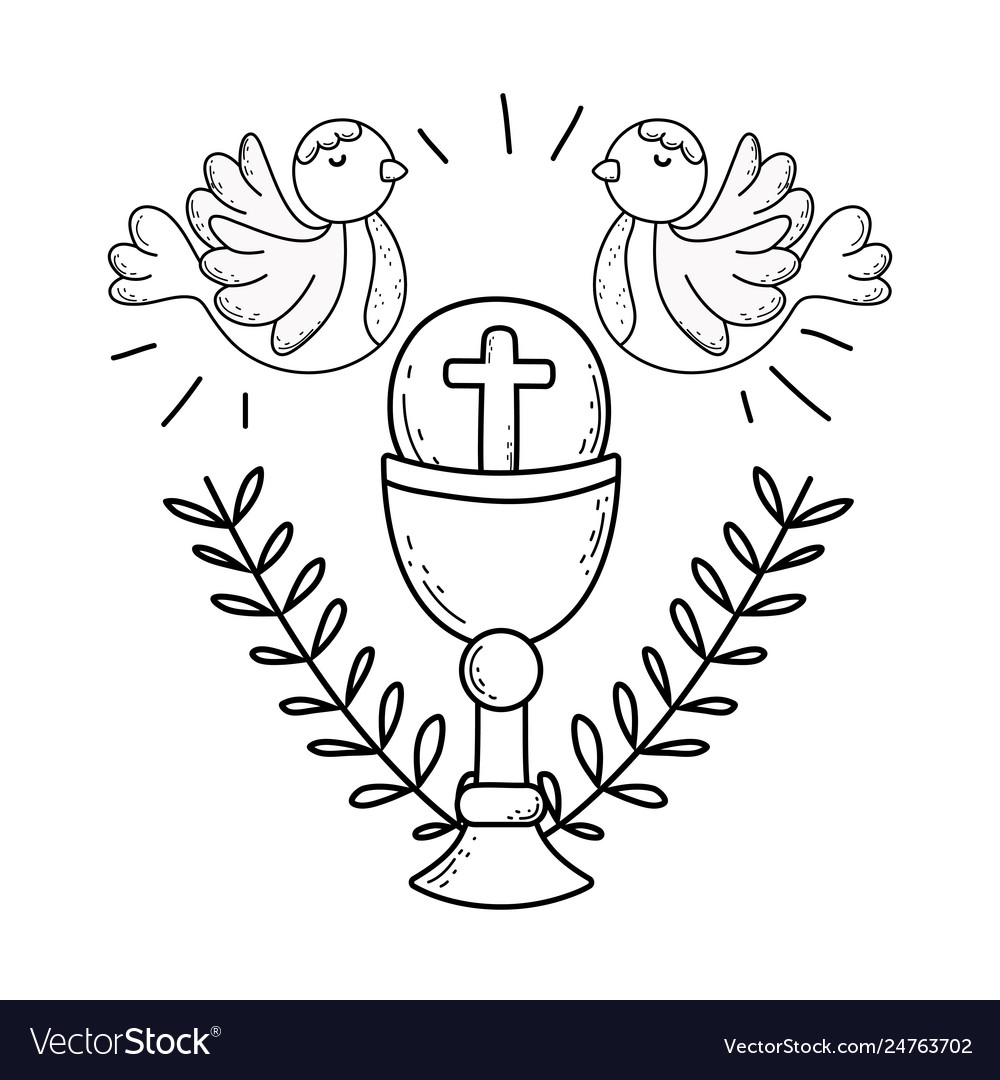 Sacred chalice religious with doves birds Vector Image