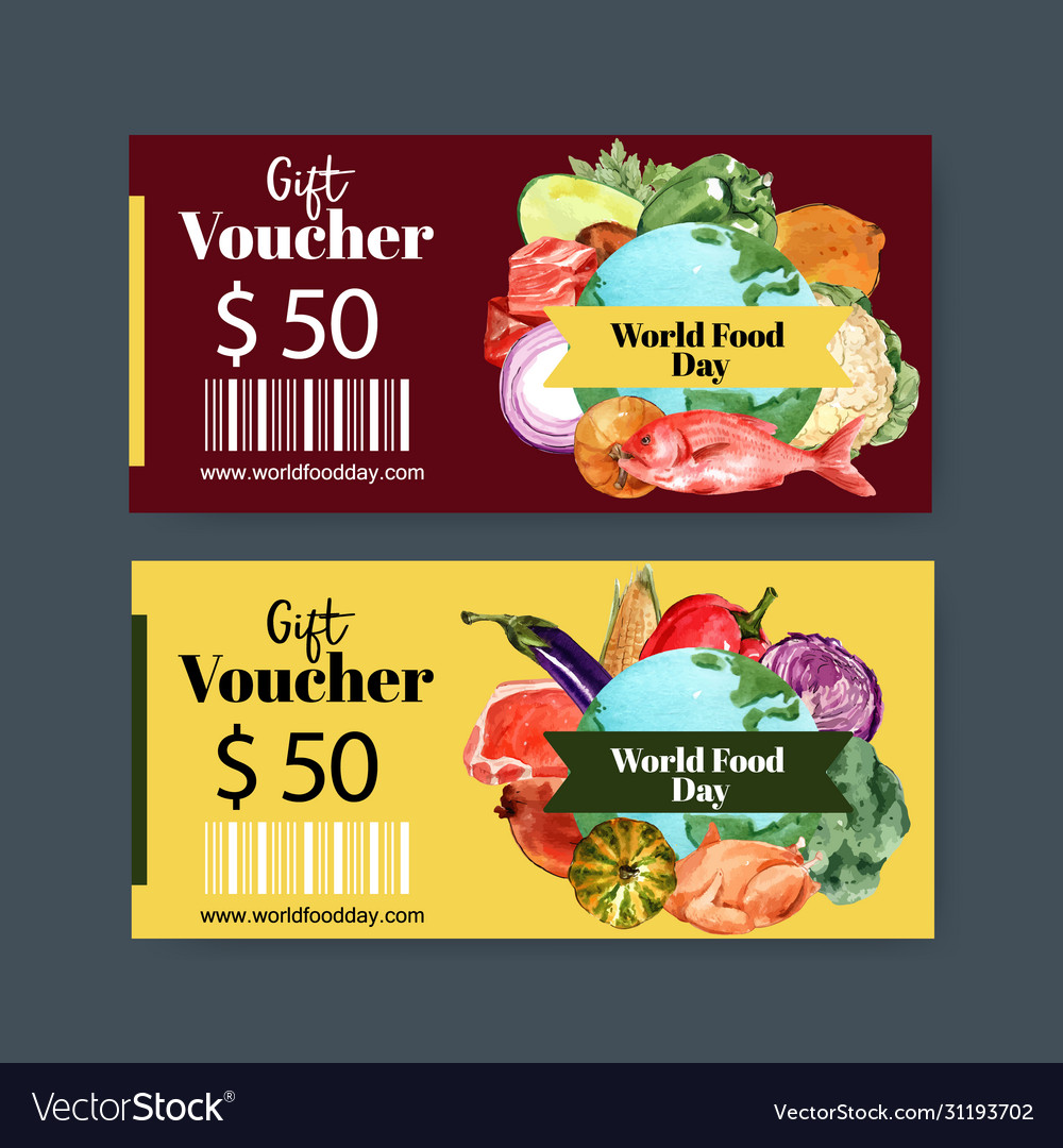 World food day voucher design with fish bell Vector Image