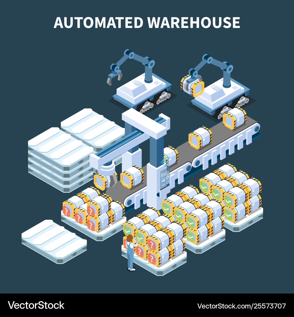 Automatic warehouse isometric composition Vector Image