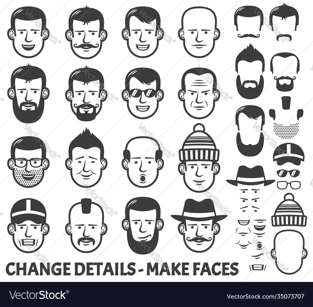 Men head and face constructor vector image Men head and face constructor