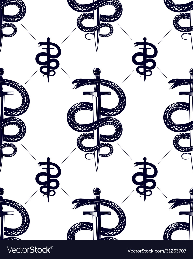 Seamless snakes pattern in vintage drawing style Vector Image