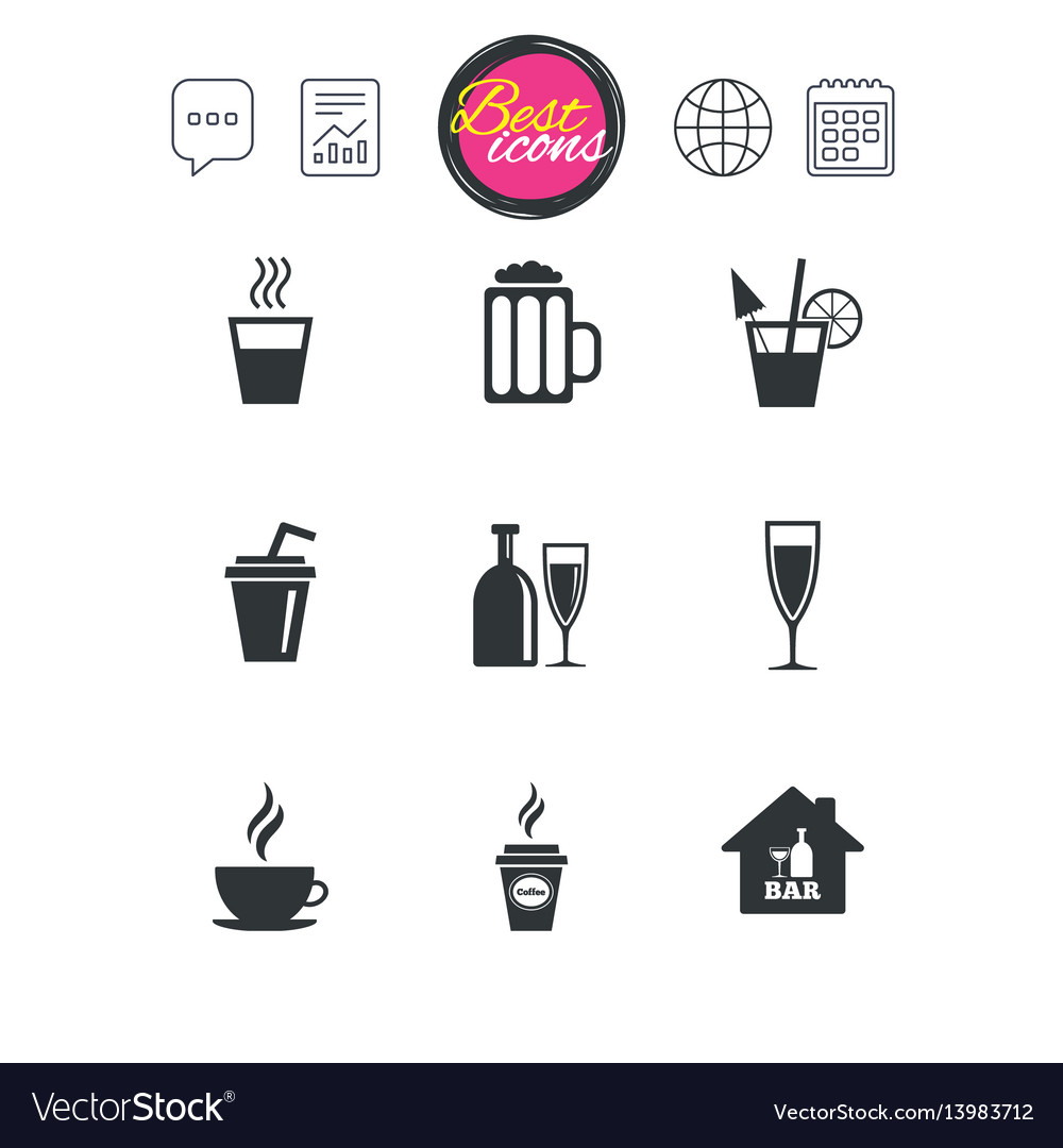 Cocktail beer icons coffee and tea drinks