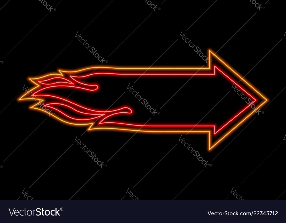 Flame arrow neon sign bright glowing symbol