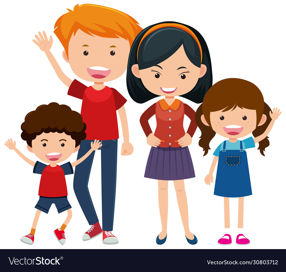 Happy family with parents and children on white Vector Image