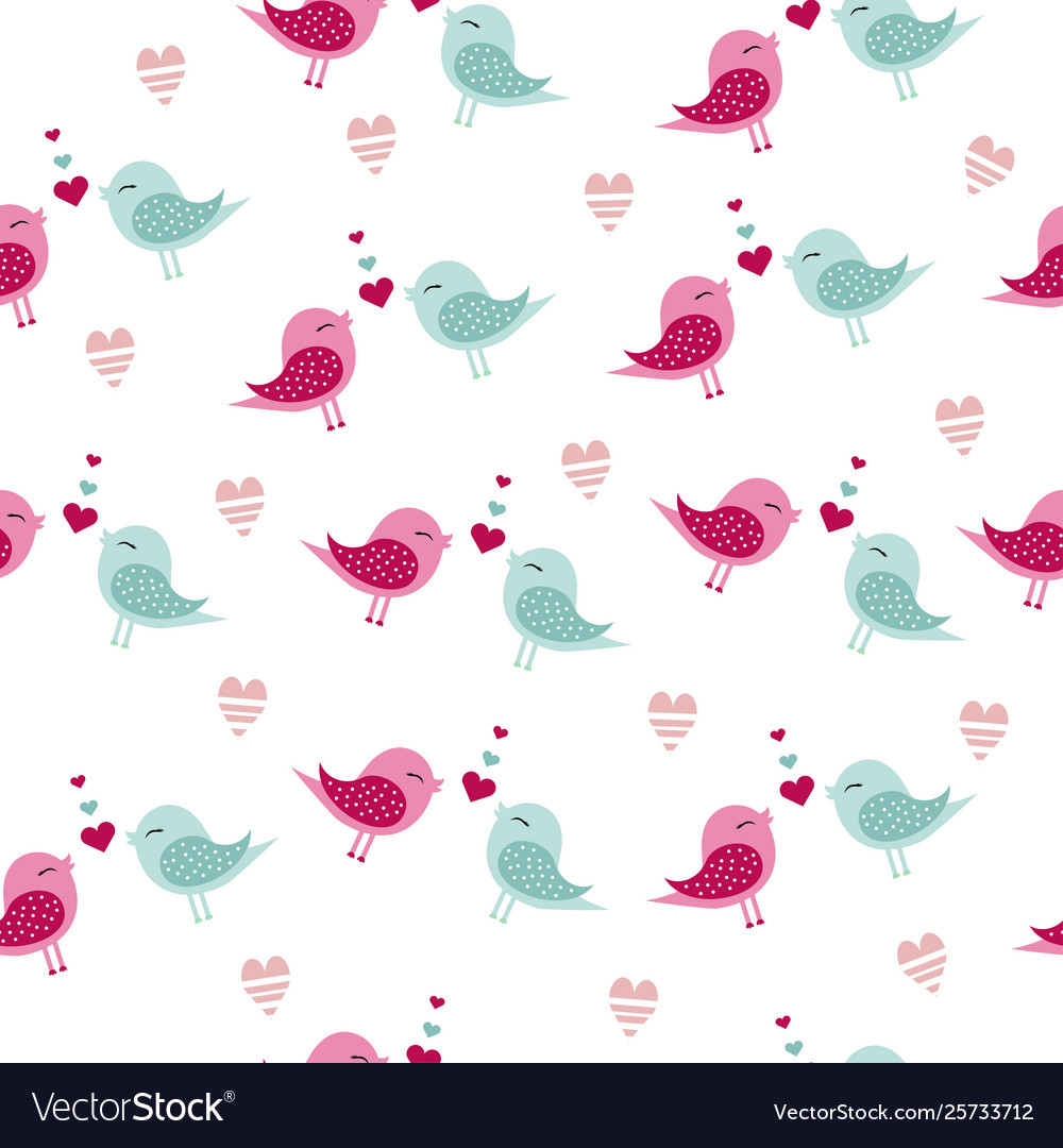 Pattern with pink birds hearts Royalty Free Vector Image