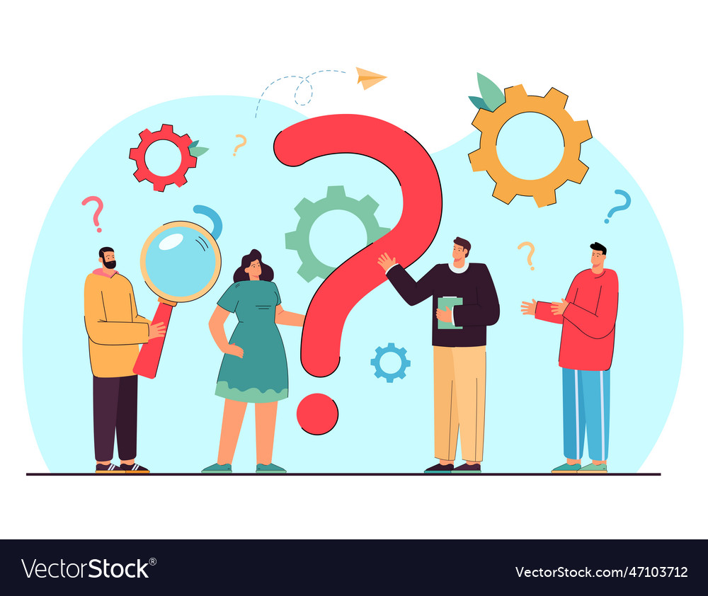 Tiny people asking questions and getting answers Vector Image