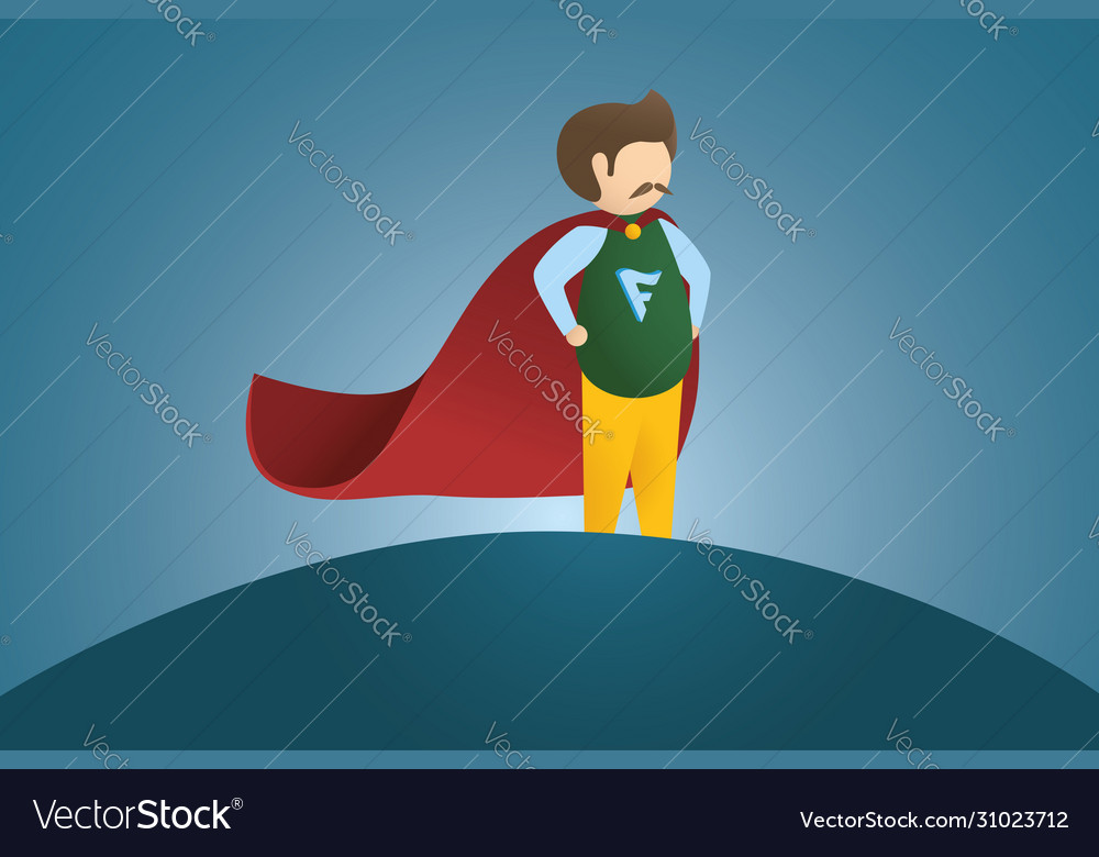 Usual man with red cape as super hero on blue Vector Image