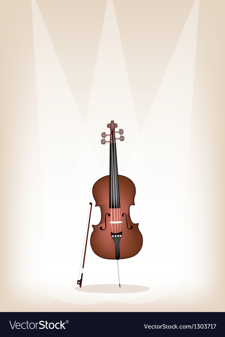 A beautiful brown cello on stage background