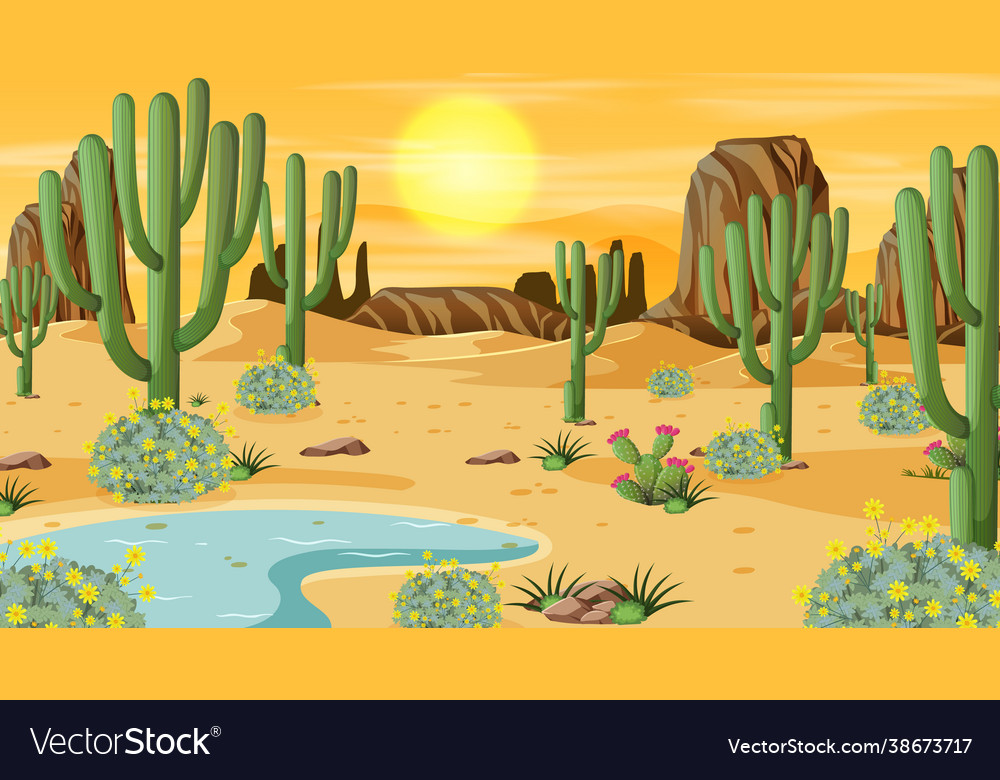 Desert forest landscape at sunset time scene Vector Image