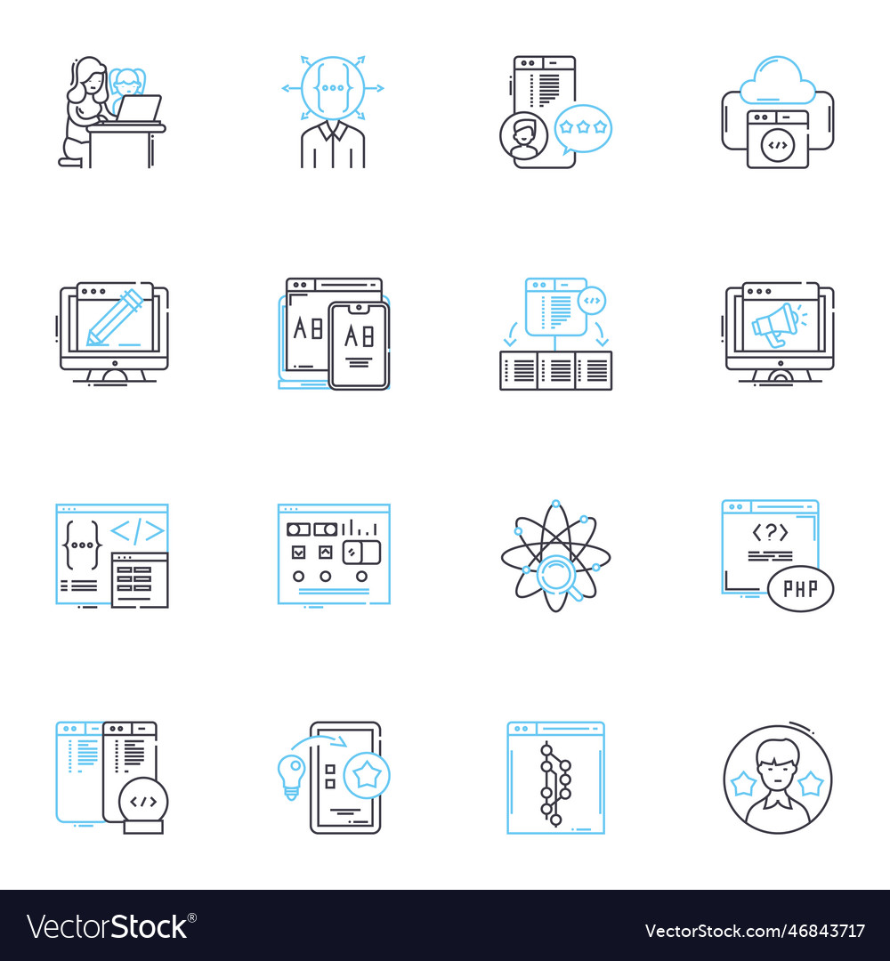 Mainframe computer linear icons set legacy Vector Image