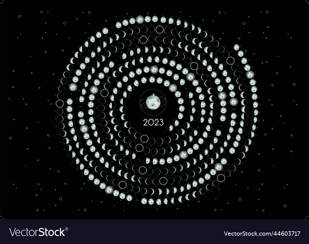 North moon calendar 2023 black Royalty Free Vector Image