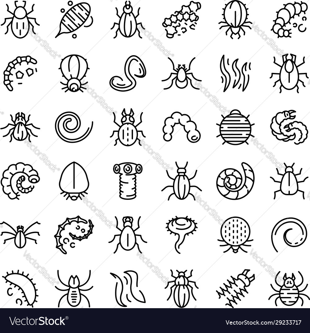 Parasite icons set outline style