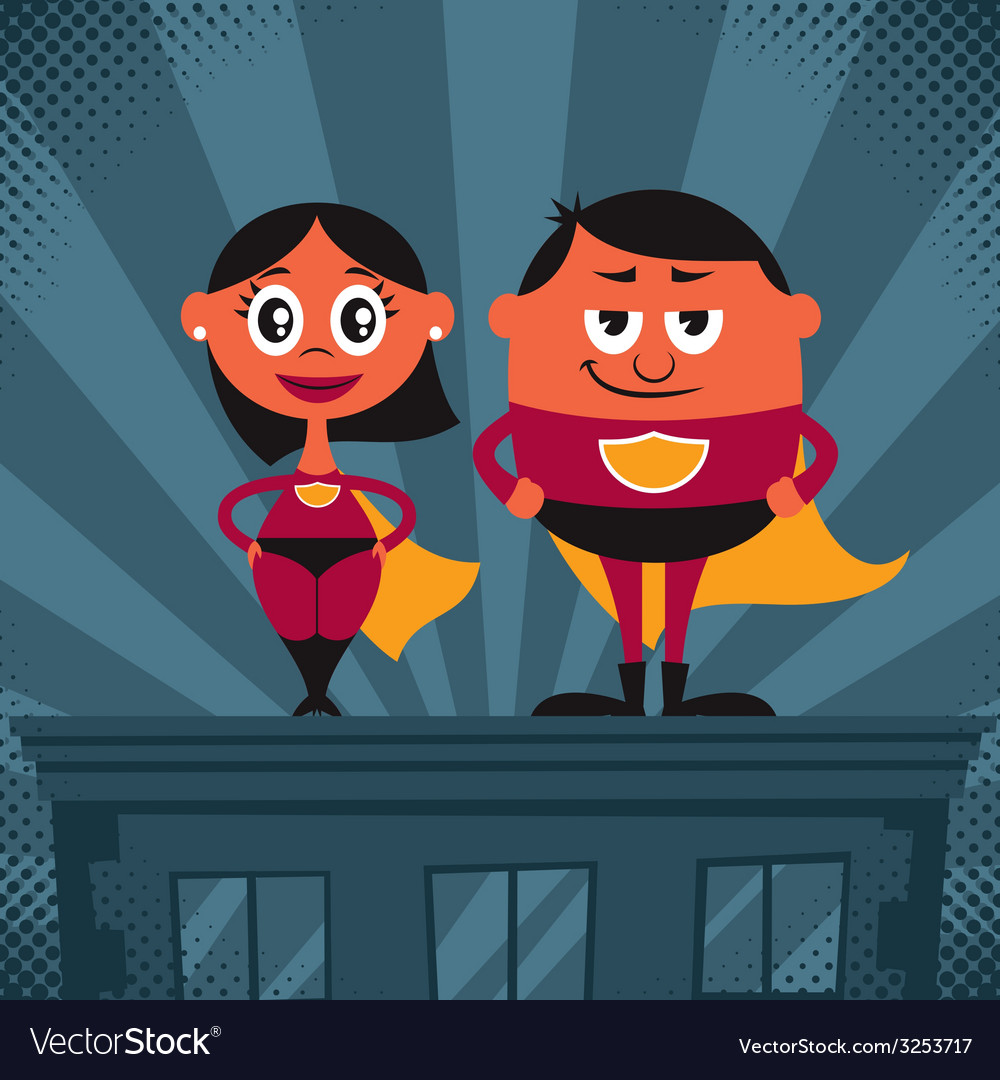 Superhero Couple Cartoon Royalty Free Vector Image