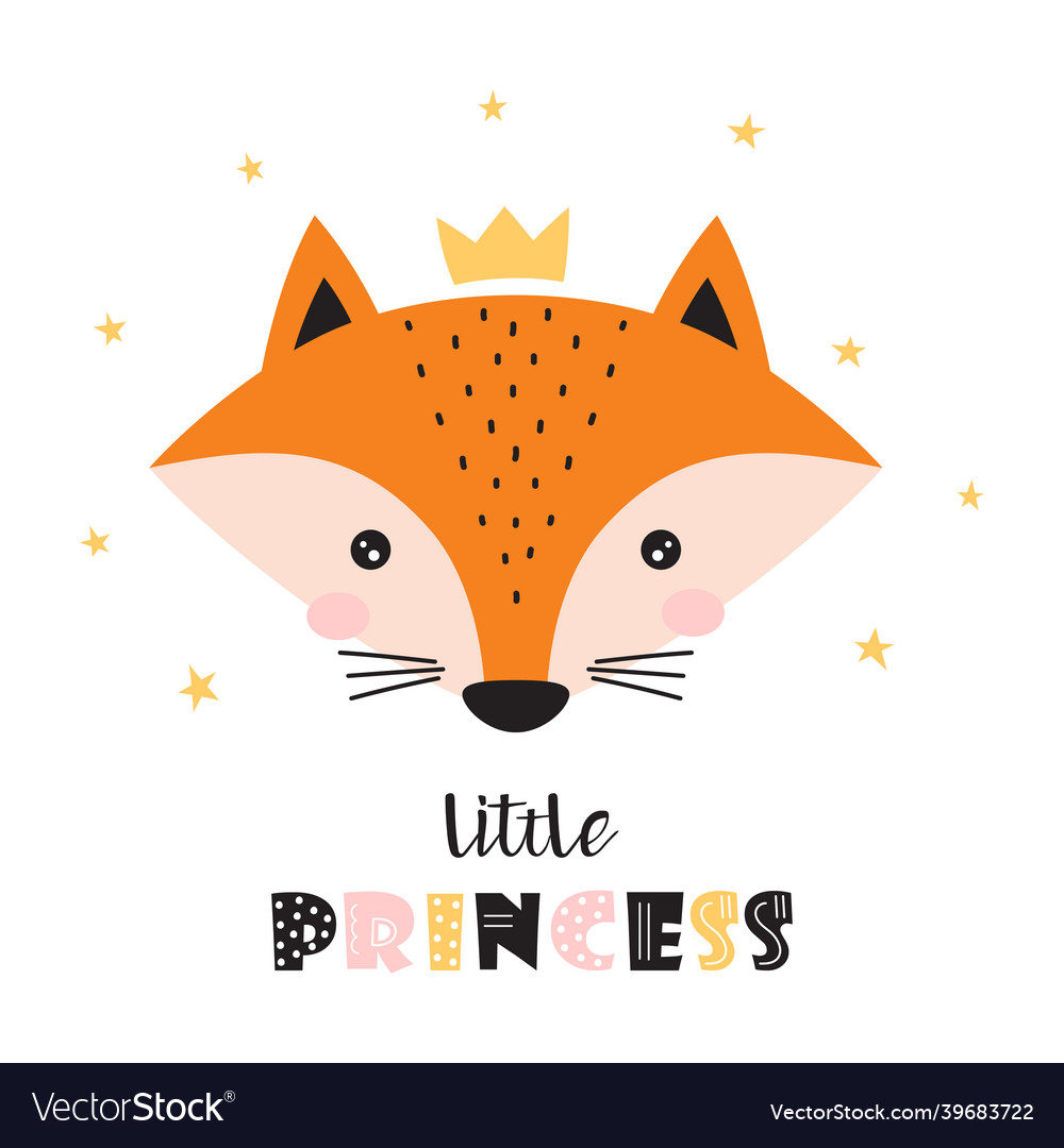 Cartoon cute princess fox card vector image Cartoon cute princess fox card