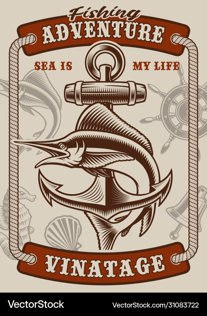 Colour vintage poster on nautical theme Royalty Free Vector