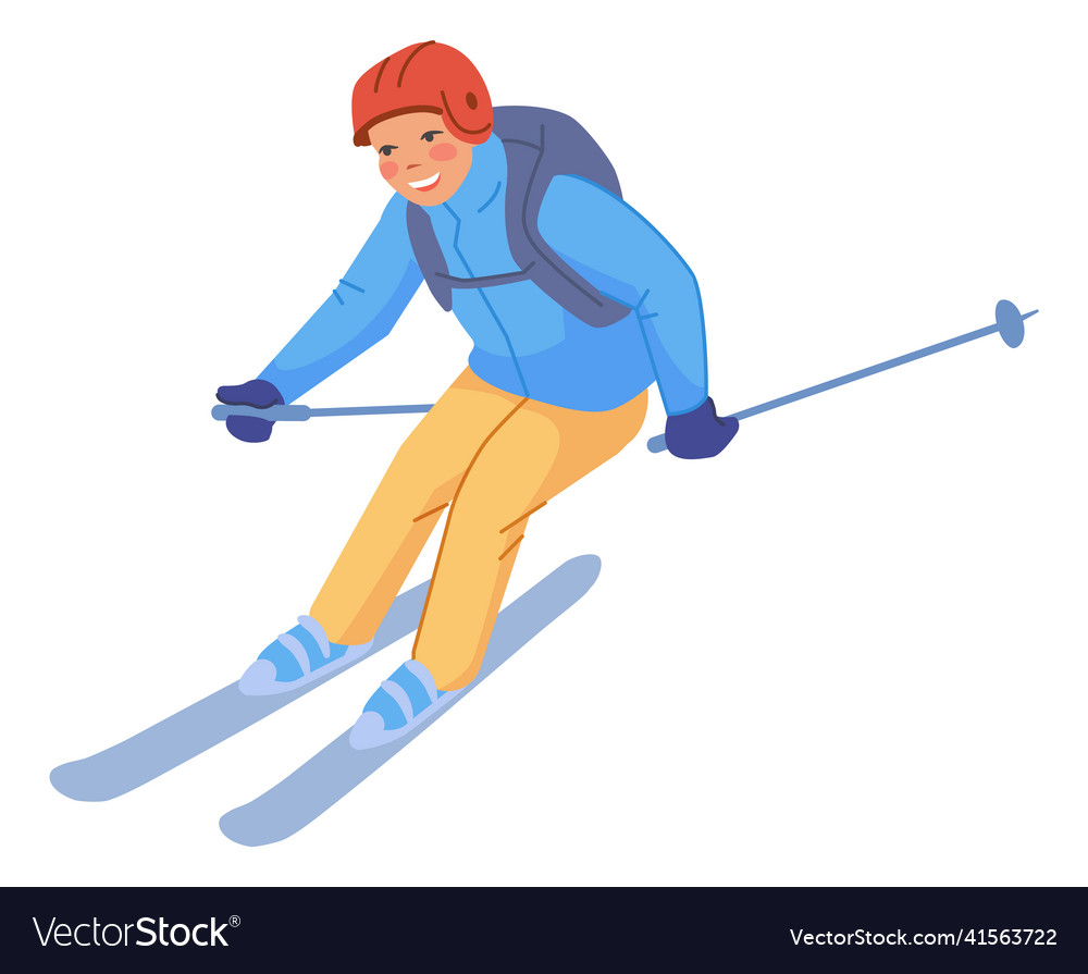 Fun little boy riding on skis healthy child Vector Image