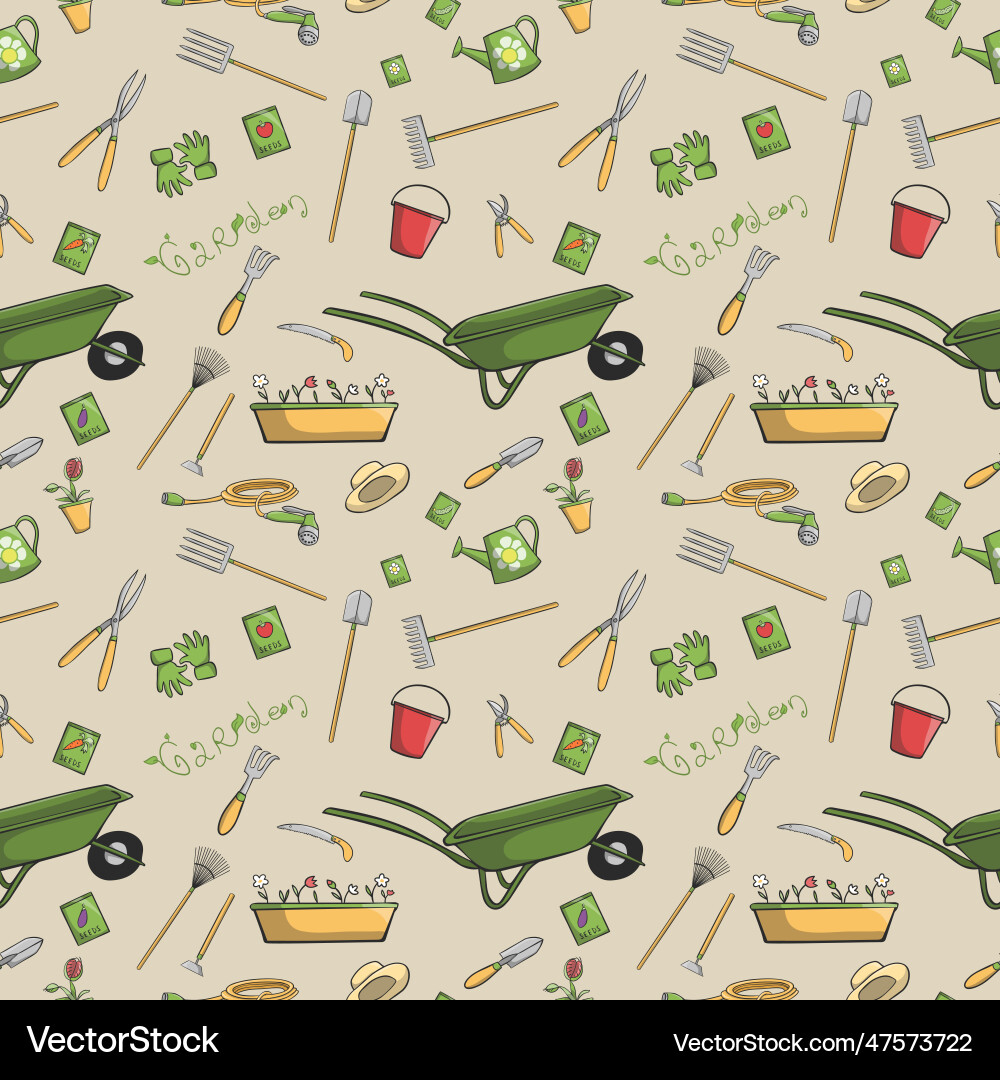 Garden tools seamless pattern Royalty Free Vector Image