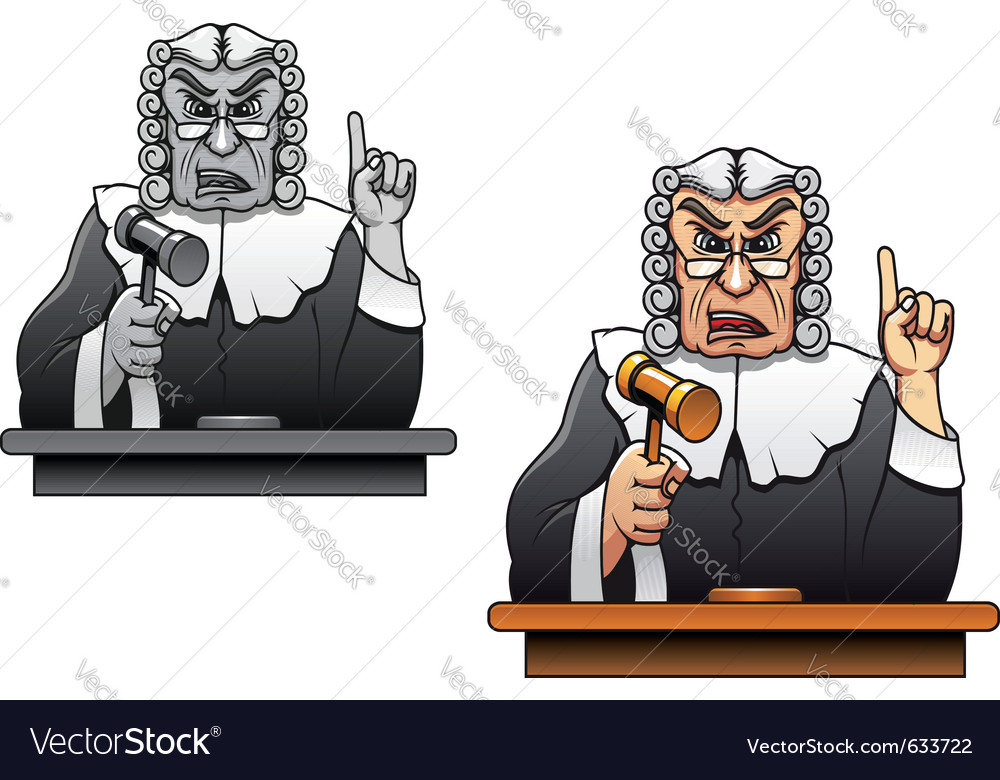 Judge with gavel for law concept design in cartoon