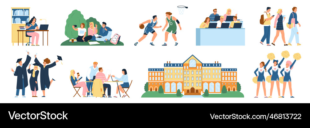 Student flat set Royalty Free Vector Image - VectorStock