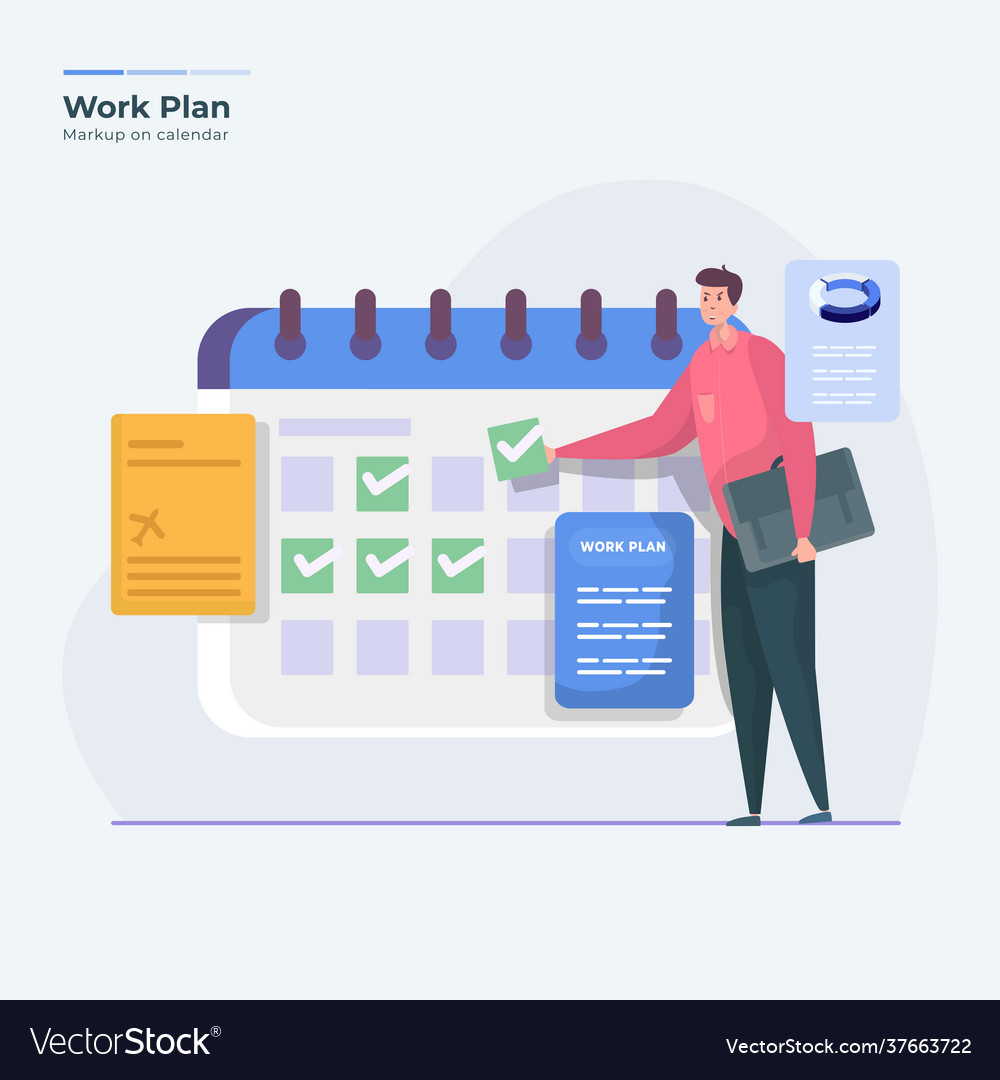 Work plan with mark on calendar