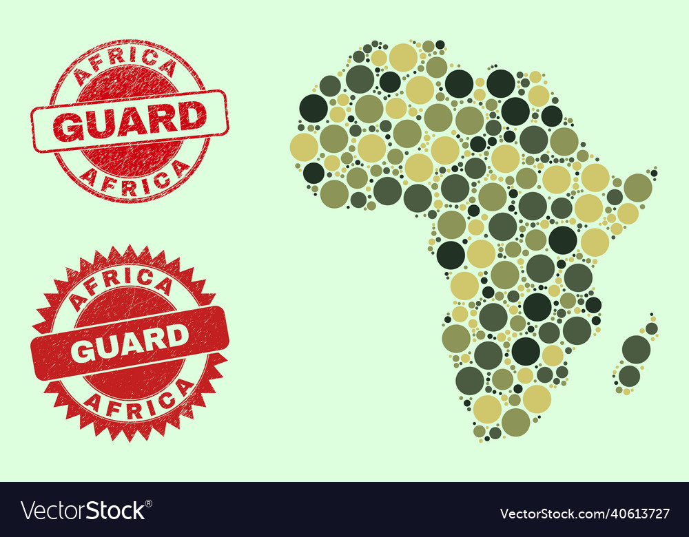 Africa map mosaic with camo military circle