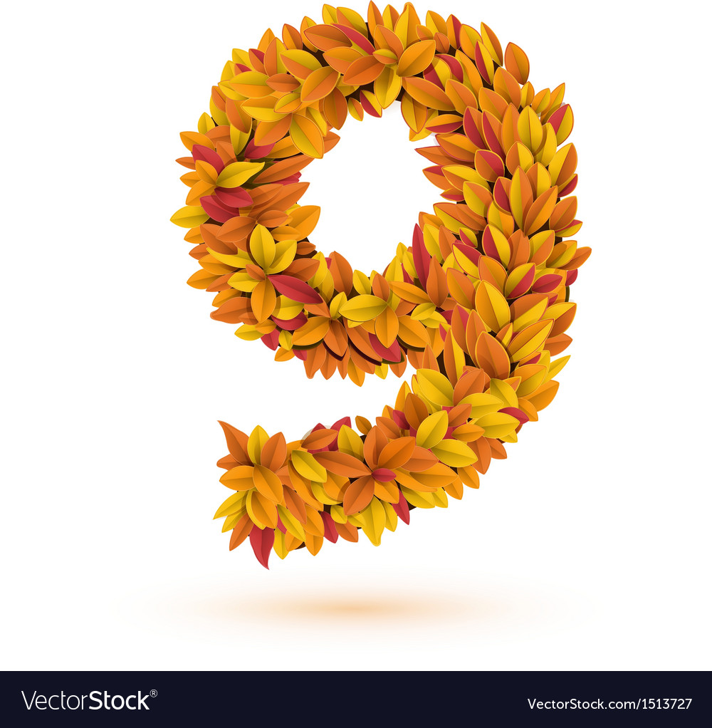 Autunm fall bright orange leaves number Royalty Free Vector