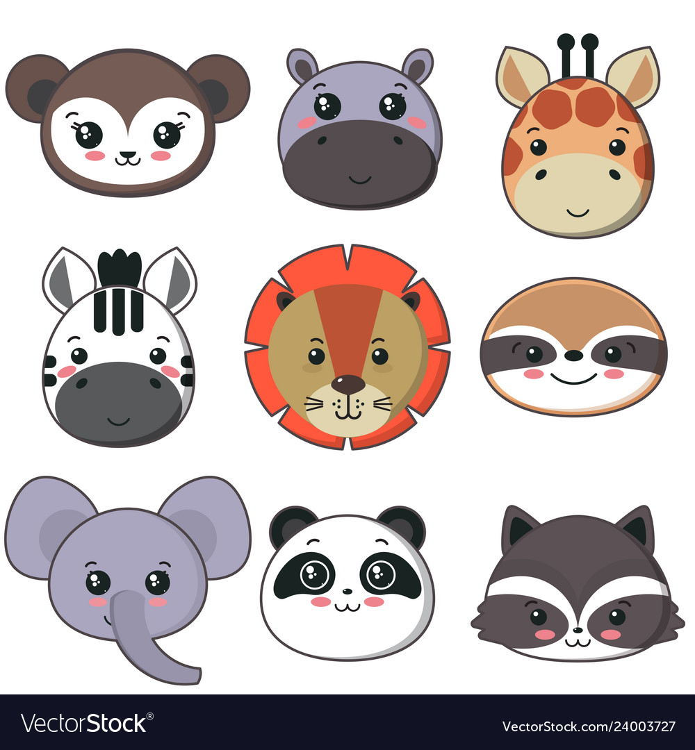 Collection of cute african animal faces Royalty Free Vector