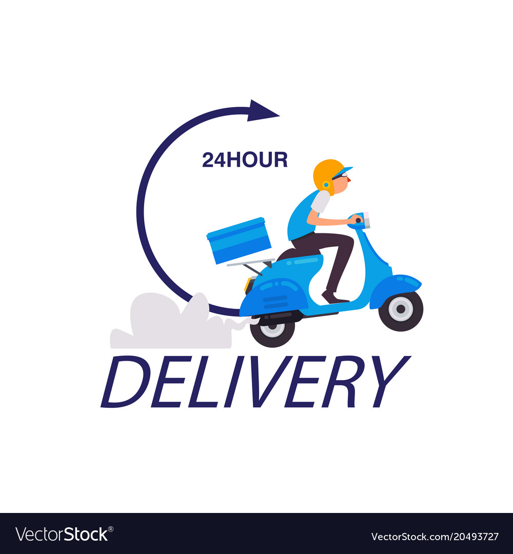 Delivery 24 hour man on scooter background Vector Image