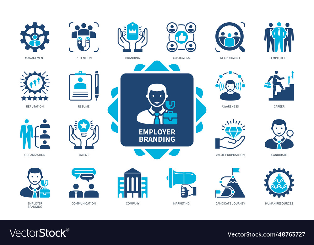 Employer branding solid icon set Royalty Free Vector Image