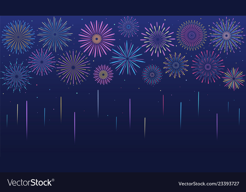 Festive multicolored fireworks in various forms