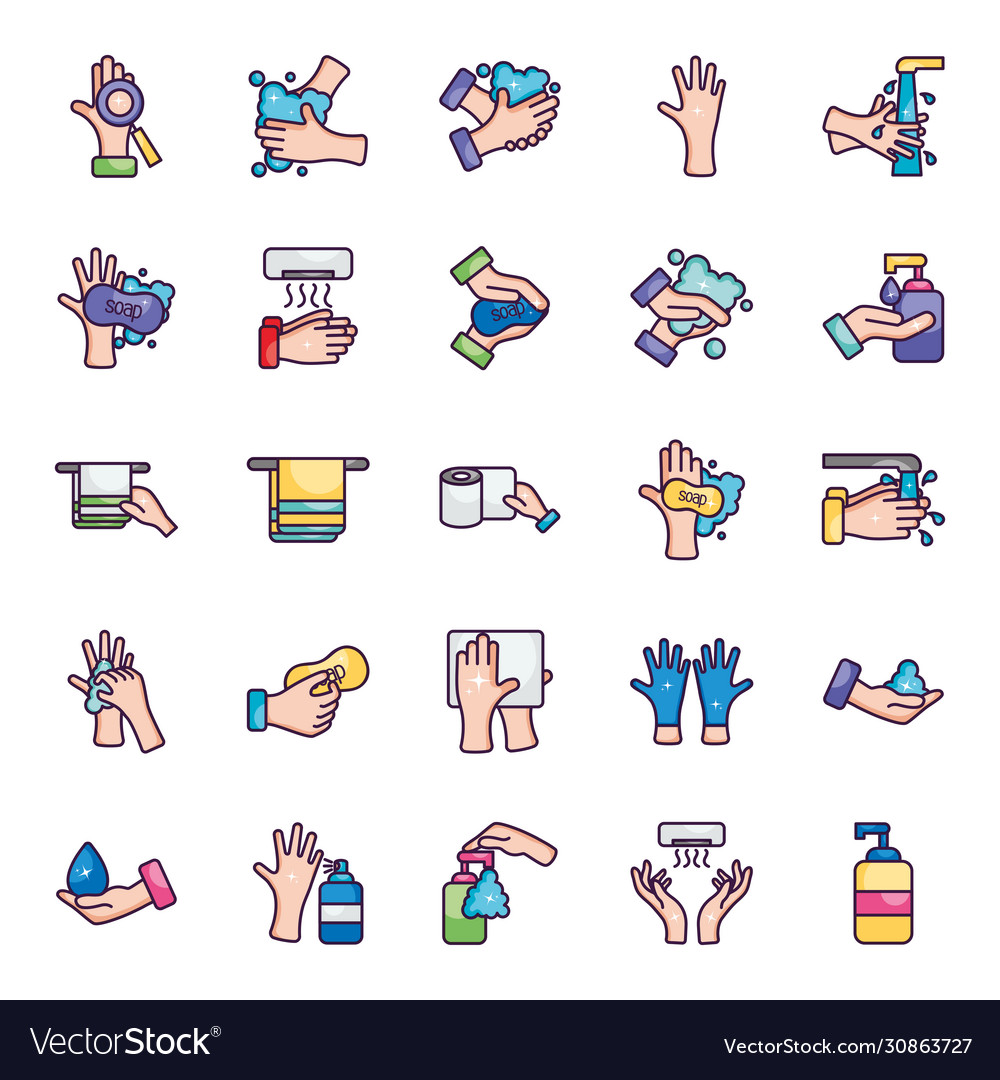 Hand dryer and hygiene icon set line color Vector Image