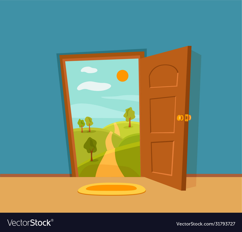 Open door cartoon colorful Royalty Free Vector Image