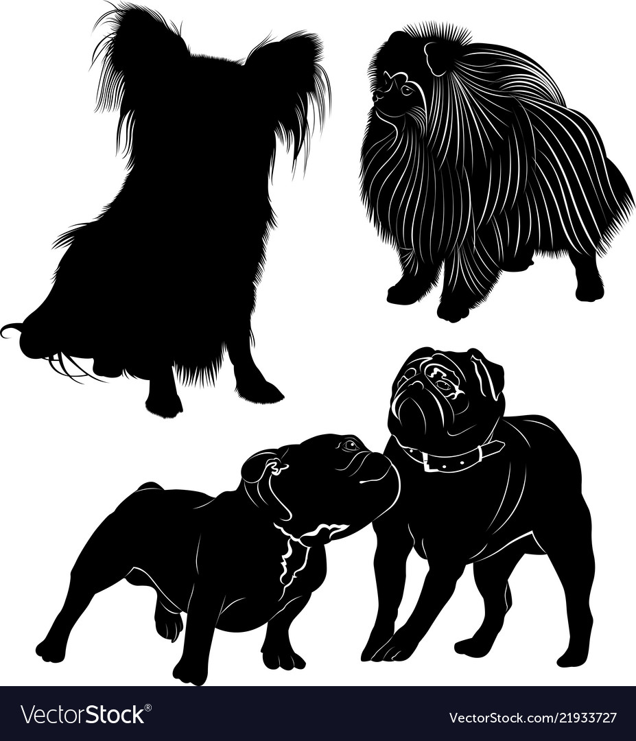 Set of dog silhouettes isolated on white vector image Set of dog silhouettes isolated on white