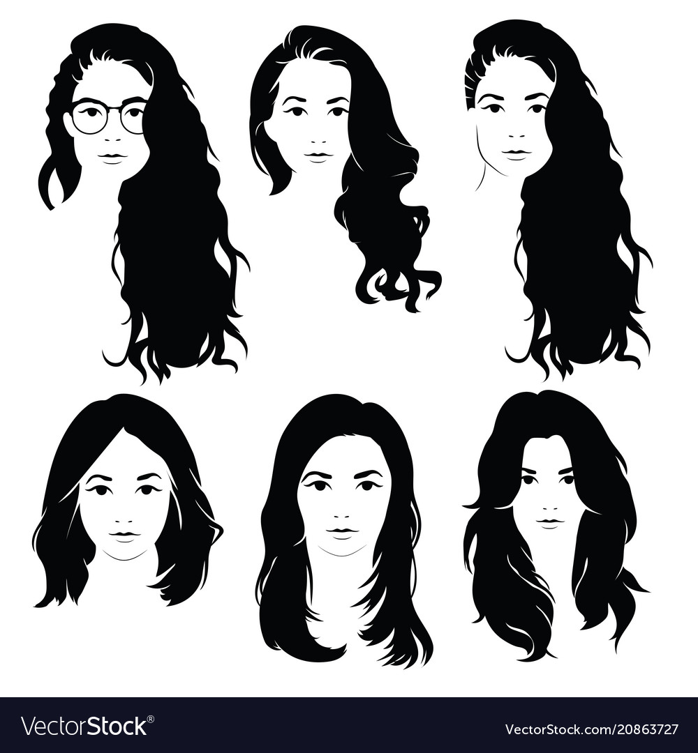  Set of hairstyles for women collection of black Vector Image