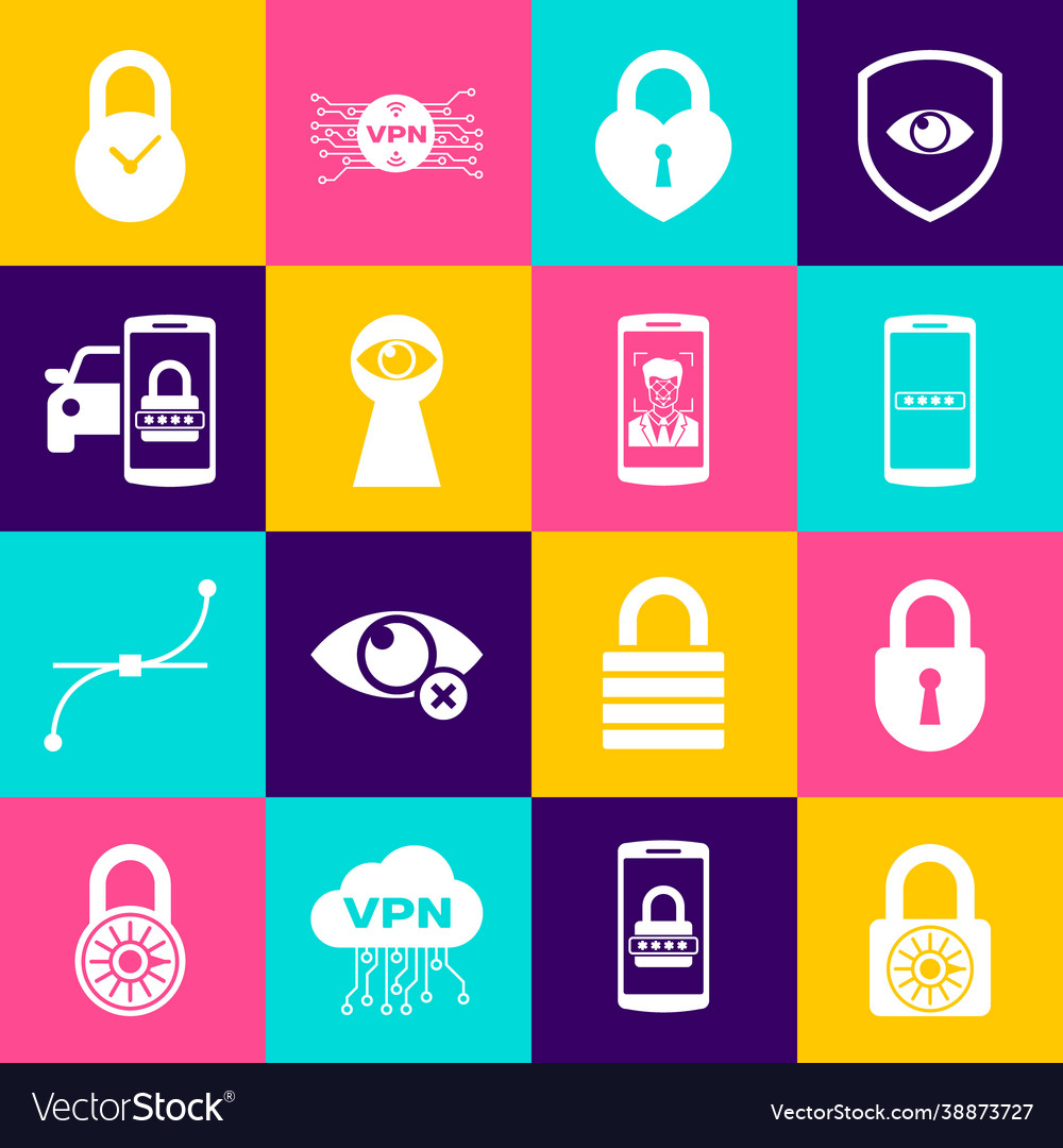 Set safe combination lock wheel lock mobile Vector Image