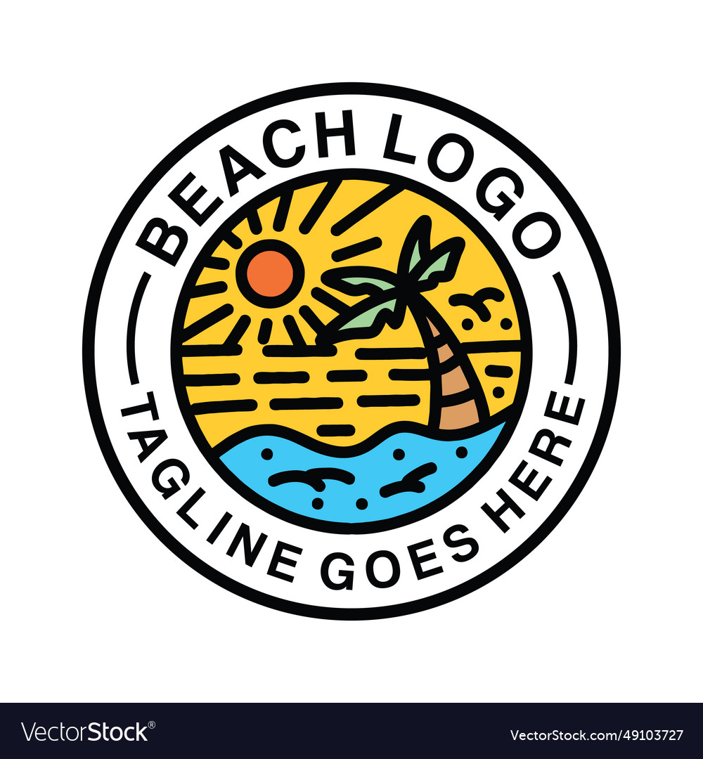 Sun ocean logo summer beach emblem design badge Vector Image