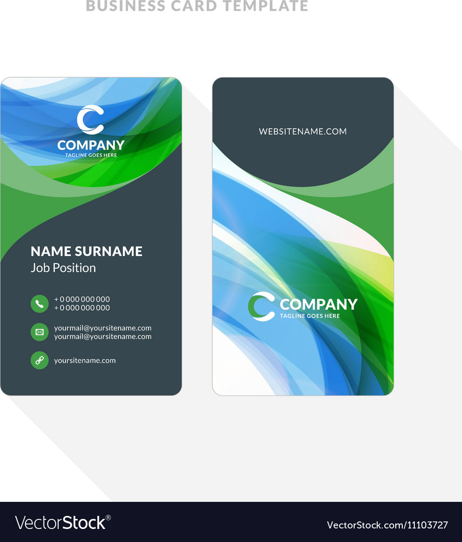 vertical double sided business card template with vector image قالب کارت ویزیت دو طرفه