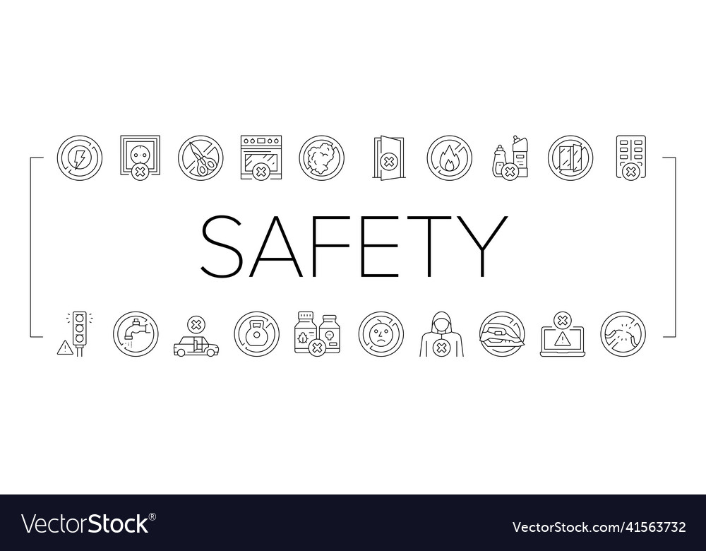 Child life safety collection icons set