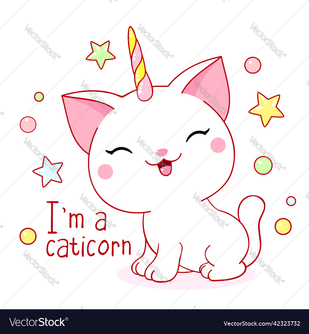 Happy white kitten unicorn inscription im