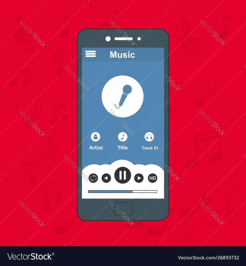 Media player application app template with flat Vector Image