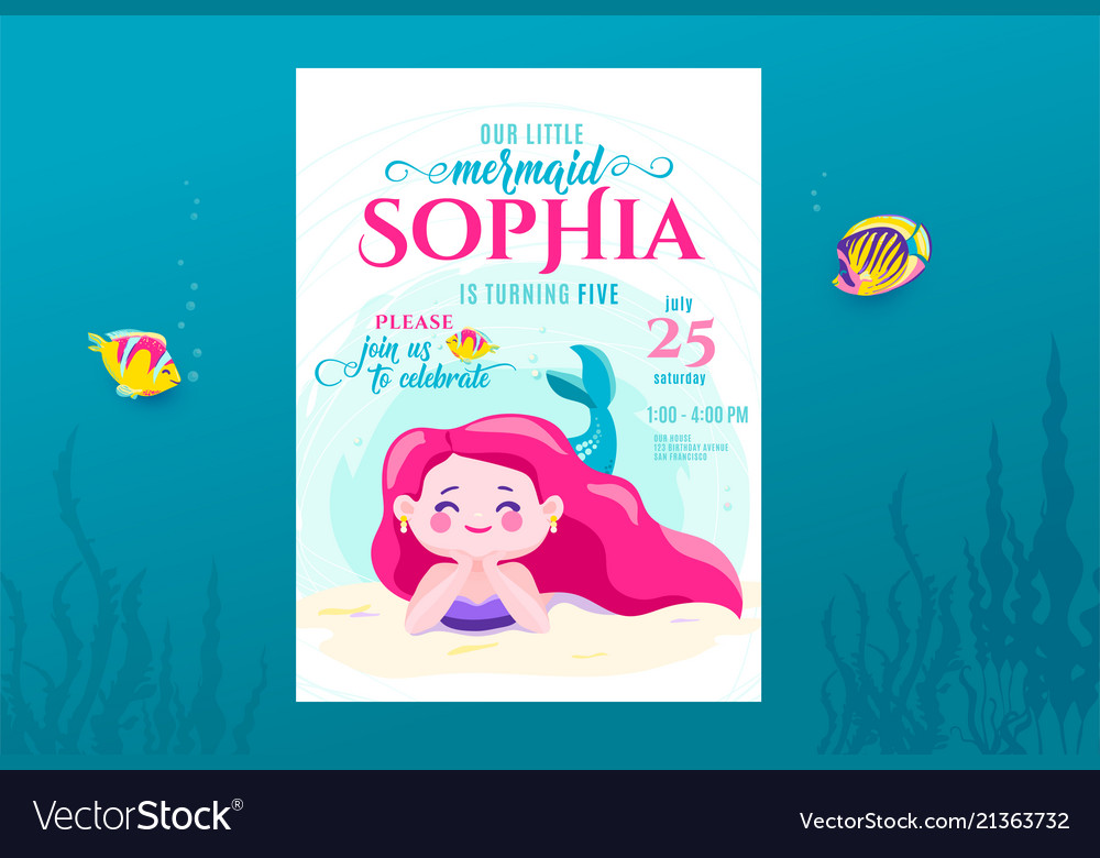 Mermaid birthday cute invite card design