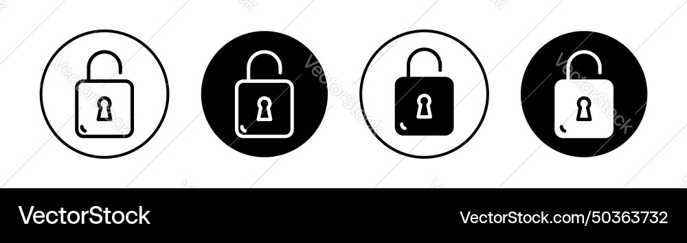 Unlock icon set padlock logo symbol in black Vector Image