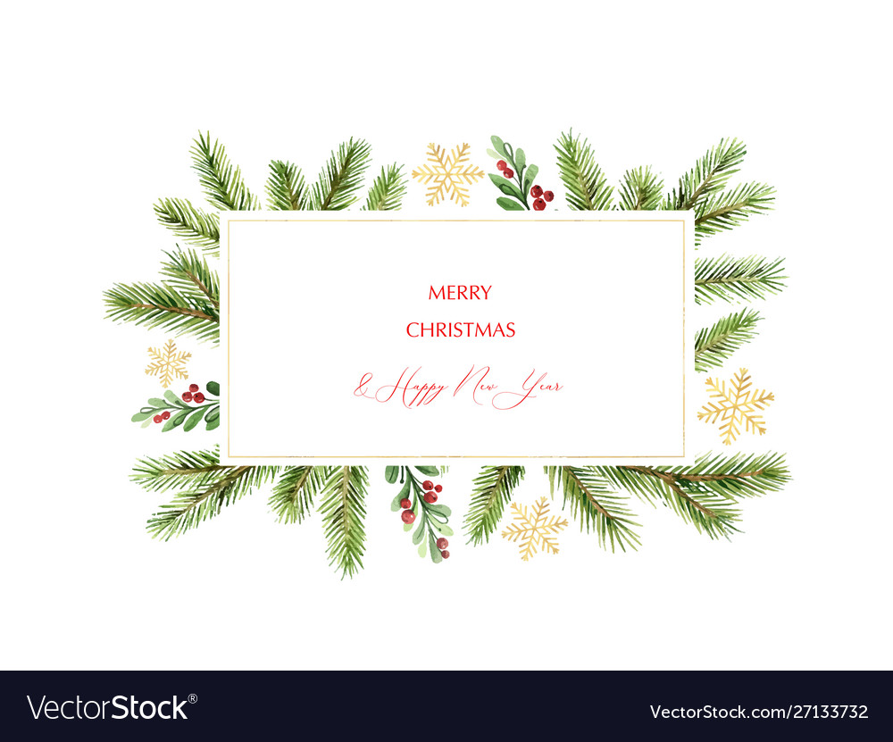 Watercolor christmas banner with green pine Vector Image