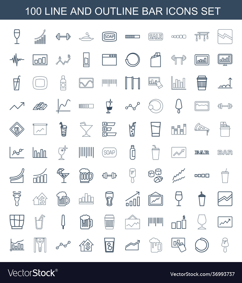 100 bar icons Royalty Free Vector Image - VectorStock