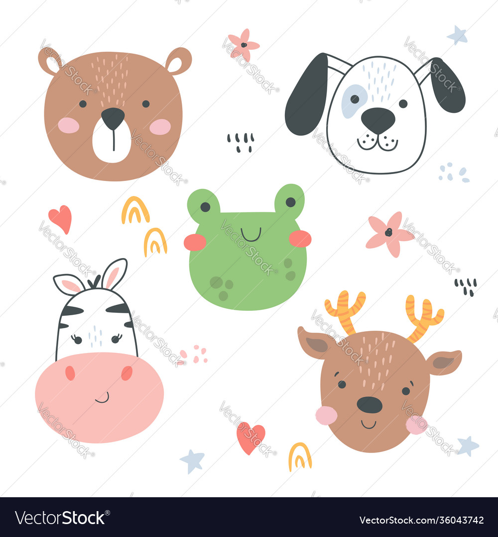 Animals heads-01 vector image Animals heads-01